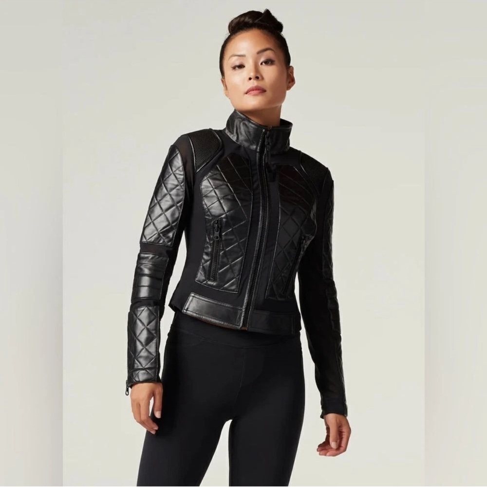 Black Noir Black Quilted Moto Leather Jacket Medium